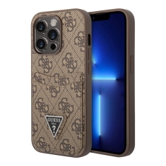 Чехол Guess PU 4G Double cardslot w Metal triangle logo Hard для iPhone 14 Pro Max, коричневый