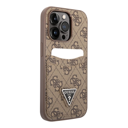 Чехол Guess PU 4G Double cardslot w Metal triangle logo Hard для iPhone 14 Pro Max, коричневый