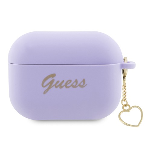 Чехол Guess Silicone Script logo with Heart charm для Airpods Pro 2, фиолетовый