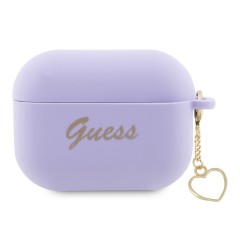 Чехол Guess Silicone Script logo with Heart charm для Airpods Pro 2, фиолетовый