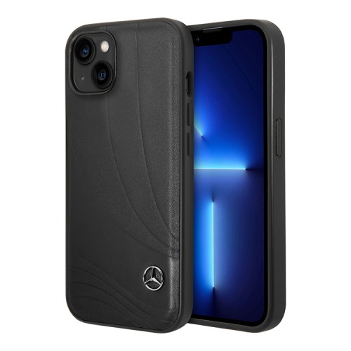 Кожаный чехол Mercedes Leather Wave III Hard для iPhone 14 Plus, черный