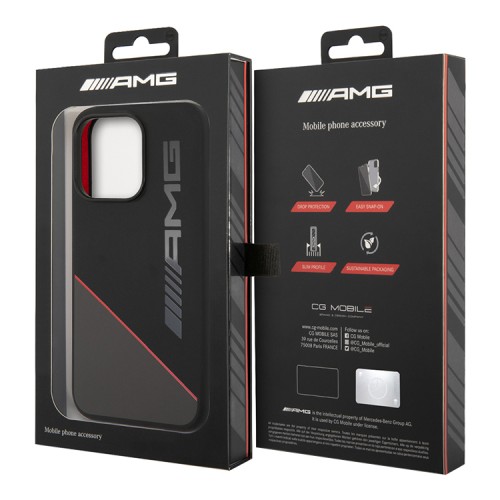 Чехол AMG Liquid Silicone Two tones Red line Hard для iPhone 14 Pro Max, черный (MagSafe)