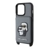 Чехол Lagerfeld Crossbody cardslot PU Saffiano NFT Karl&Choupette Hard для iPhone 14 Pro, серебристый