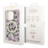 Чехол Guess Flower Hard для iPhone 14 Pro, розовый/золотой (MagSafe)