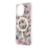 Чехол Guess Flower Hard для iPhone 14 Pro, розовый/золотой (MagSafe)