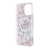 Чехол Guess Flower Hard для iPhone 14 Pro, розовый/золотой (MagSafe)