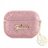Чехол Guess Glitter flakes Metal logo with Charm для Airpods Pro, розовый