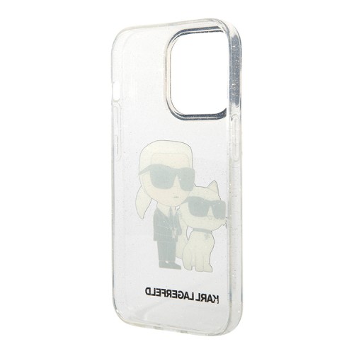 Lagerfeld для iPhone 15 Pro чехол PC/TPU NFT Karl & Choupette Hard Glitter Transparent