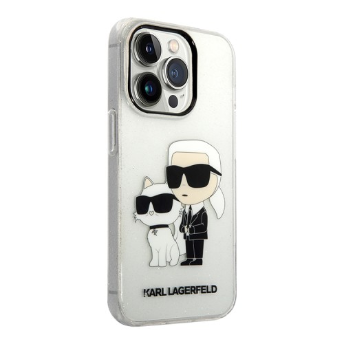 Lagerfeld для iPhone 15 Pro чехол PC/TPU NFT Karl & Choupette Hard Glitter Transparent