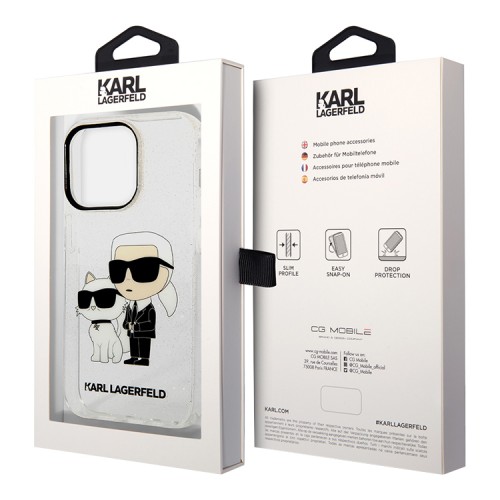 Lagerfeld для iPhone 15 Pro чехол PC/TPU NFT Karl & Choupette Hard Glitter Transparent