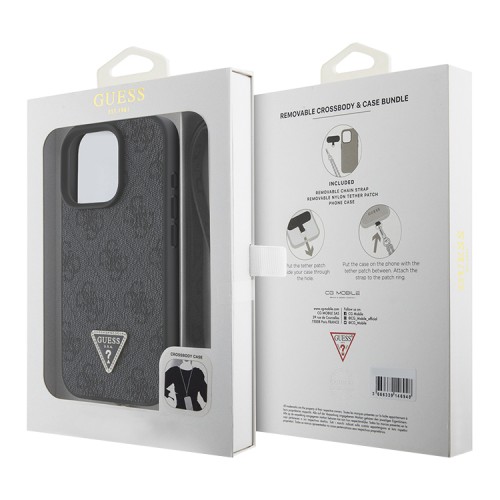 Guess для iPhone 16 Pro Max чехол со шнурком Crossbody PU кожа 4G Triangle Diamond logo Black