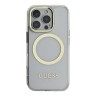 Guess для iPhone 16 Pro чехол PC/TPU Metal outline Hard Transparent/Gold (MagSafe)