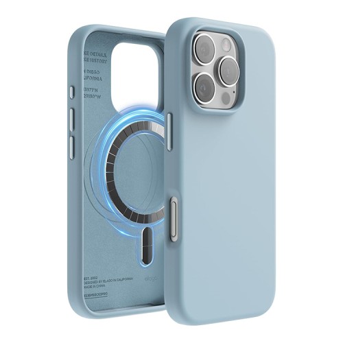 Elago для iPhone 16 Pro Max чехол Soft silicone (Liquid) Sky Blue (MagSafe)