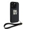DKNY для iPhone 16 Pro чехол PU Stack metal logo Hard + Hand strap Black