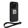 DKNY для iPhone 16 Pro чехол PU Stack metal logo Hard + Hand strap Black