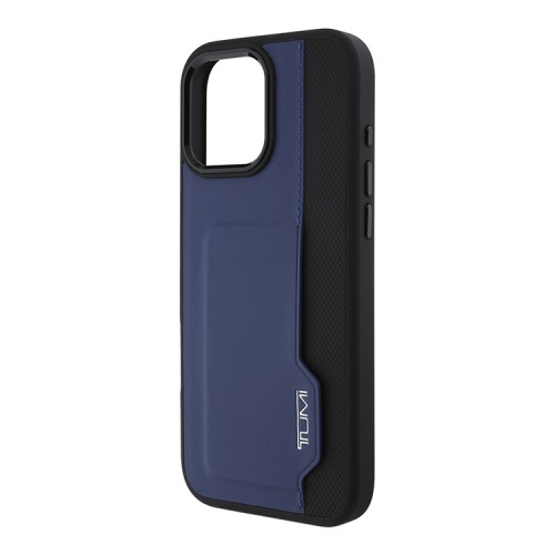 TUMI для iPhone 16 Pro чехол Genuine Leather with Vertical cardslot Hard Blue
