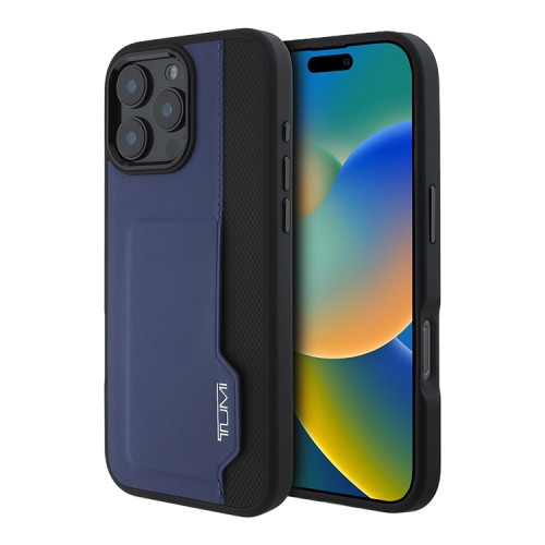 TUMI для iPhone 16 Pro чехол Genuine Leather with Vertical cardslot Hard Blue