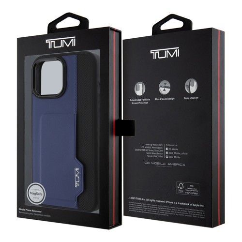 TUMI для iPhone 16 Pro чехол Genuine Leather with Vertical cardslot Hard Blue