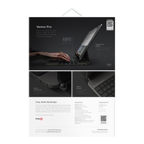 Uniq беспроводная клавиатура VENNO Pro (англ) Magnetic keyboard iPad Air 11" (2024/25)/Air 10.9"(20/22)/Pro 11"(21/22), Black