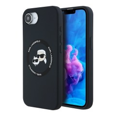 Karl Lagerfeld для iPhone 16e чехол Liquid Silicone NFT Karl & Choupette Heads Hard Black (MagSafe)