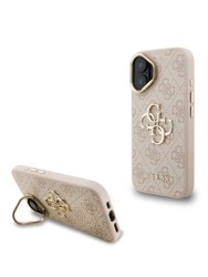 Guess для iPhone 16 чехол PU 4G Big metal logo and Camera Stand Hard Pink