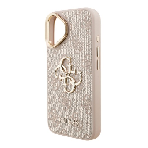 Guess для iPhone 16 чехол PU 4G Big metal logo and Camera Stand Hard Pink