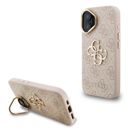Guess для iPhone 16 чехол PU 4G Big metal logo and Camera Stand Hard Pink