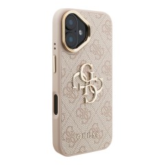 Guess для iPhone 16 чехол PU 4G Big metal logo and Camera Stand Hard Pink