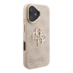 Guess для iPhone 16 чехол PU 4G Big metal logo and Camera Stand Hard Pink