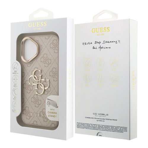 Guess для iPhone 16 чехол PU 4G Big metal logo and Camera Stand Hard Pink