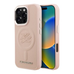 Karl Lagerfeld для iPhone 16 Pro чехол PU Initials & Metal logo Hard Pink (MagSafe)