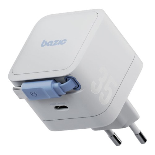 Energea СЗУ Bazic GoPort Retrek 35W, USB-C GaN35W +70cm retractable USB-C cable White