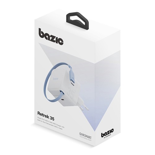 Energea СЗУ Bazic GoPort Retrek 35W, USB-C GaN35W +70cm retractable USB-C cable White