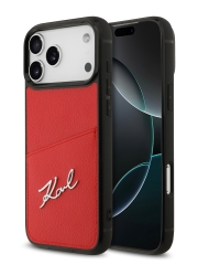 Karl Lagerfeld для iPhone 17 Pro Max чехол PU Signature logo with Cardslot Hard Red