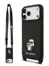 Karl Lagerfeld для iPhone 17 Pro чехол Crossbody PU Saffiano NFT Karl&Choup Metal Hard + Strap Black