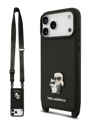 Karl Lagerfeld для iPhone 17 Pro чехол Crossbody PU Saffiano NFT Karl&amp;Choup Metal Hard + Strap Black