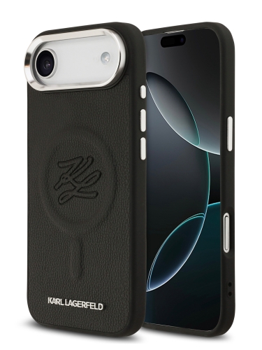 Karl Lagerfeld для iPhone Air чехол PU Debossed Initials Metal logo & Camera Hard Black (MagSafe)