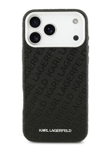 Karl Lagerfeld для iPhone 17 Pro Max чехол PU Full Wrapped Repeated logo Metal Cam Hard Black (MagSafe)