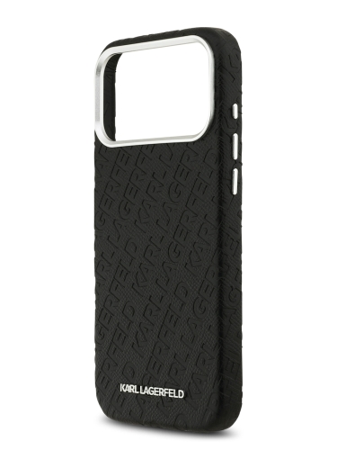 Karl Lagerfeld для iPhone 17 Pro Max чехол PU Full Wrapped Repeated logo Metal Cam Hard Black (MagSafe)