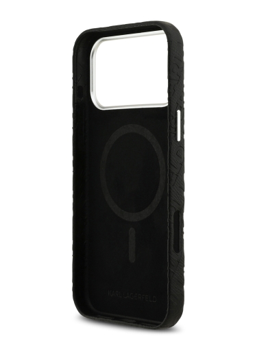 Karl Lagerfeld для iPhone 17 Pro Max чехол PU Full Wrapped Repeated logo Metal Cam Hard Black (MagSafe)