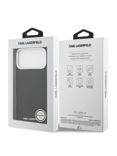 Karl Lagerfeld для iPhone 17 Pro Max чехол PU Full Wrapped Repeated logo Metal Cam Hard Black (MagSafe)