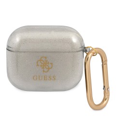 Чехол Guess Transparent Glitter 4G с карабином для Airpods 3 (2021), черный
