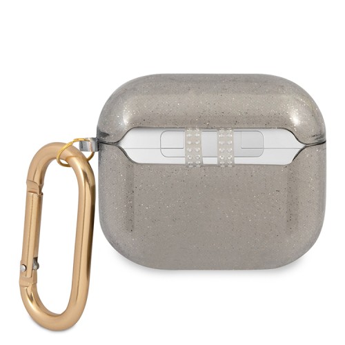 Чехол Guess Transparent Glitter 4G с карабином для Airpods 3 (2021), черный