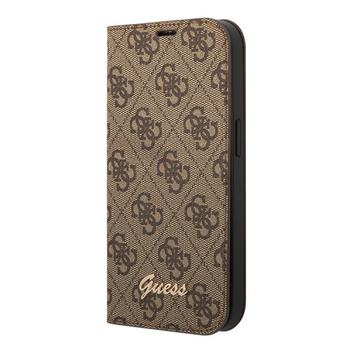 Чехол Guess PU 4G w Script metal logo Booktype для iPhone 14 Pro Max, коричневый