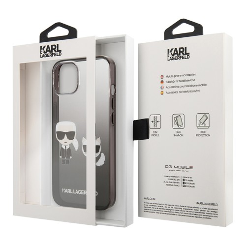 Чехол Lagerfeld Karl & Choupette Hard Gradient для iPhone 13, черная рамка