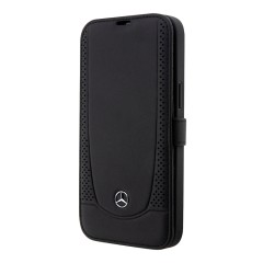 Кожаный чехол Mercedes Leather Urban Booktype для iPhone 14 Pro, черный