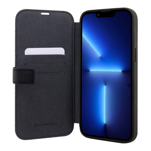 Кожаный чехол Mercedes Leather Urban Booktype для iPhone 14 Pro, черный