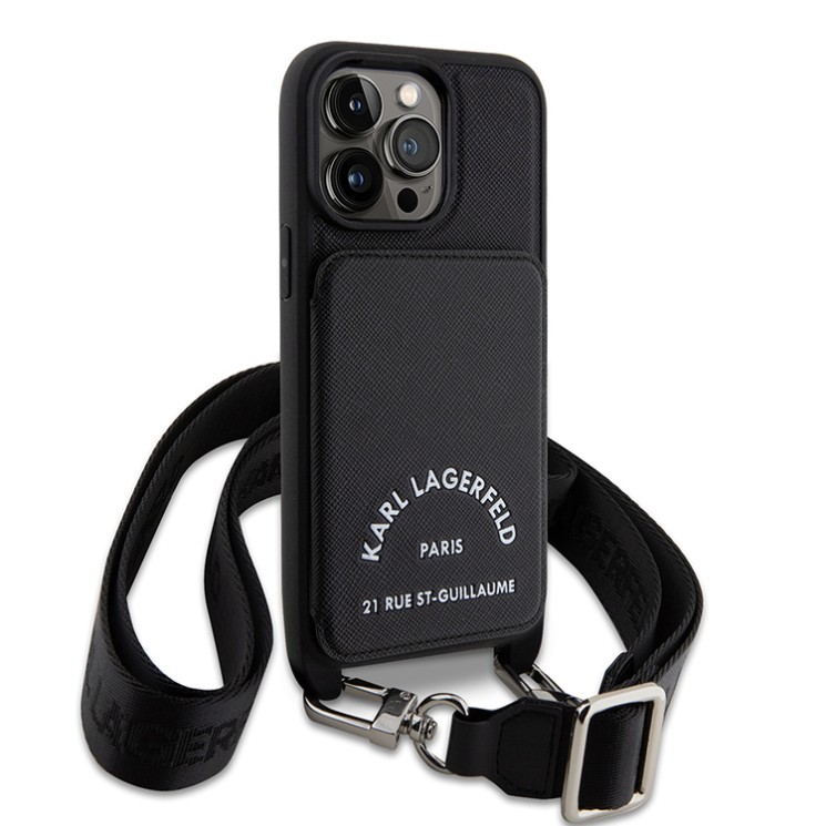 Чехол Lagerfeld Crossbody cardslot PU Saffiano RSG Hard для iPhone 14 Pro, черный