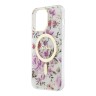Чехол Guess Flower Hard для iPhone 14 Pro, прозрачный/золотой (MagSafe)