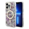 Чехол Guess Flower Hard для iPhone 14 Pro, прозрачный/золотой (MagSafe)
